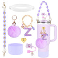 Stanley Cup Accessories Set 10mm Stanley Straw Topper Siliocne Stanley Cup Boot Water Bottle Handle Strap Stanley Letter Charms for Stanley Cup 40oz 30oz Tumbler (Z)